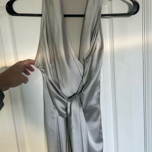 Ann Taylor Silver Silk Wrap Blouse